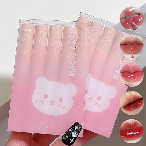 Magic Casa Cute Bear Crystal Jelly Lip Gloss Lipstick Set